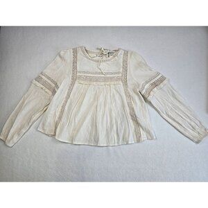 American Eagle Womens Boho Baby Doll Top Blouse Size S Cream Lace Detail